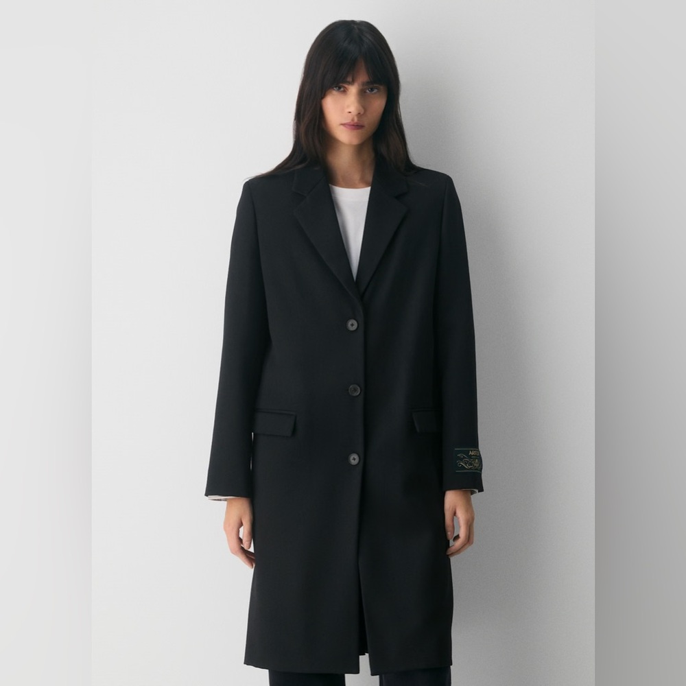 Aritzia Babaton Black Single-Breasted Long Wool Trench Coat!
